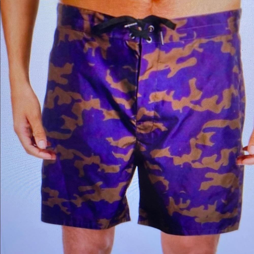 Purple and Brown Camo Men's Swim Shorts Size Large